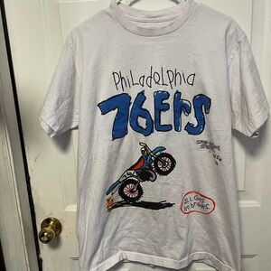 After School Special White and Blue Philadelphia 76ers Motorcycle Tee size large